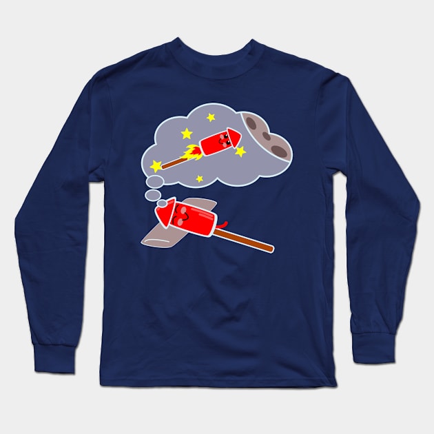 Firework Rocket Dreaming Of Space Flight Long Sleeve T-Shirt by POD Creations